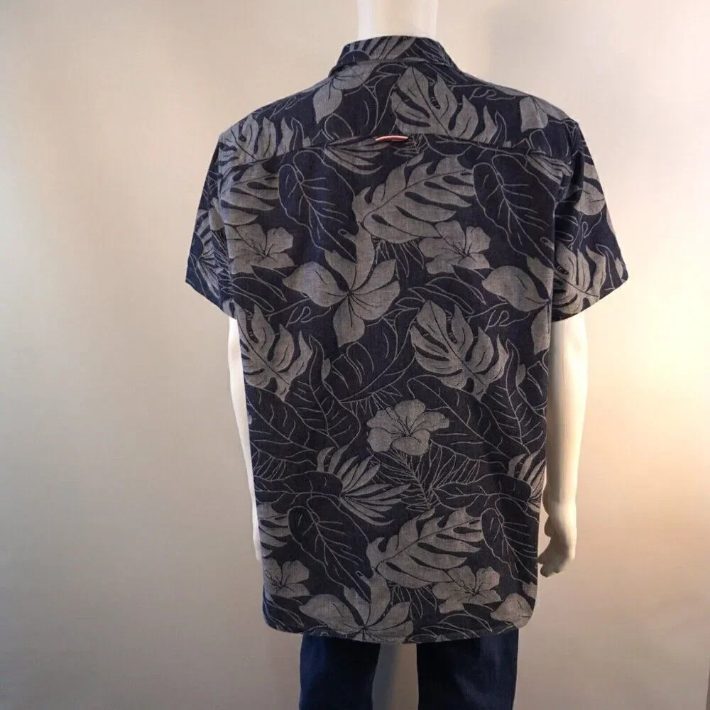 Tommy Hilfiger Mens XXL Shirt Hawaiian Leaf Print Slim Fit Short Sleeve